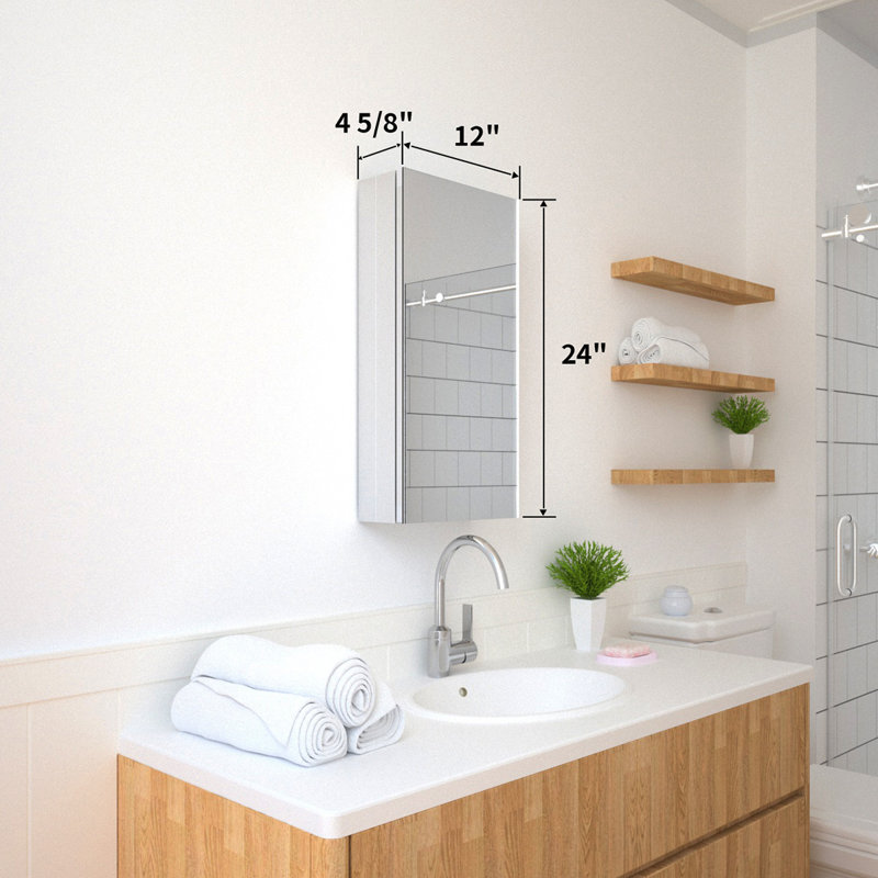 Taimei 24'' H Satin Aluminum Medicine Cabinet with Frameless Mirror