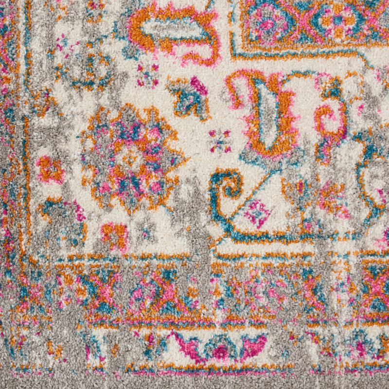 9' X 12' Grey Floral Power Loom Area Rug