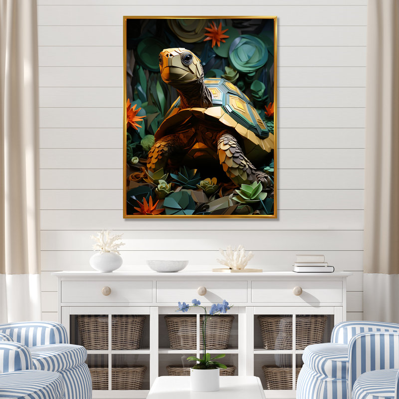 Cubist Reptile, reproduction d'art sur toile, Cadre flottant doré, 40" H x 30" W