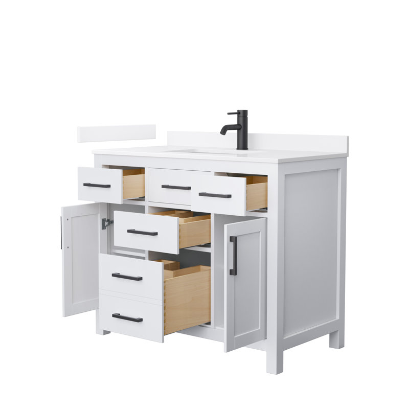 Beckett 42" Freestanding Single Bathroom Vanity with Quartz Top, White, White Quartz, Matte Black