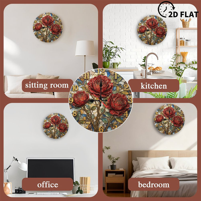 Horloge vitrail avec roses