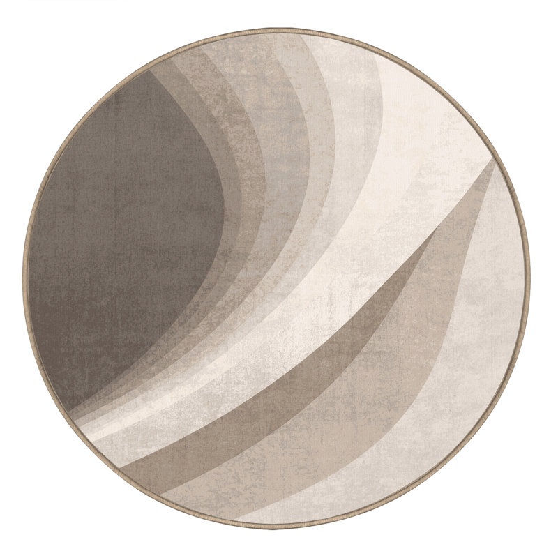 Soft Plush Eiler Minimalist Solid Color Area Rug in Beige – Beige Binding, 6' Round