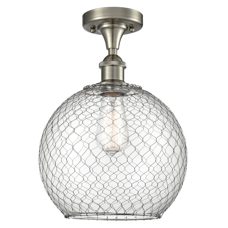 Plafonnier semi-encastré 1 lumière 2,5 po Soudre, Nickel poli, Verre blanc avec fil nickel, Ampoule à DEL rétro de 6 watts