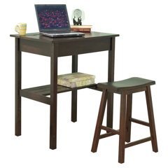 Mercer41 Mirie 35.4Modern Small Makeup Vanity Computer Desk with 2 Drawer,  Padded Stool