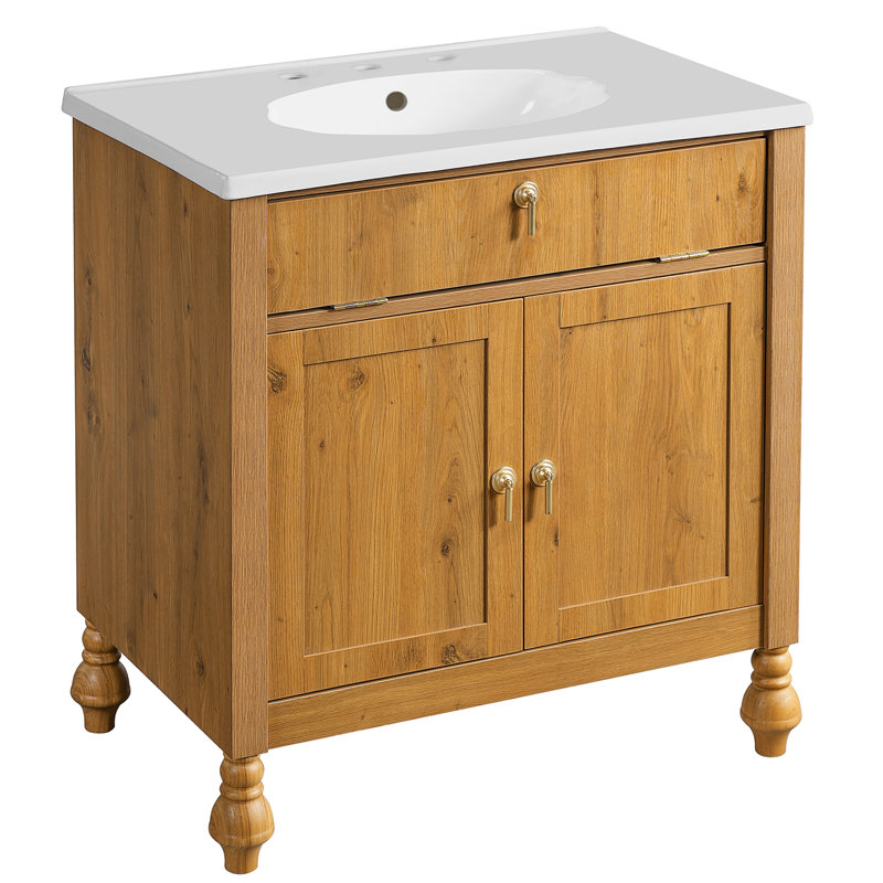 Armoire de salle de bain 30 pouces avec lavabo en résine coquille et porte à fermeture en douceur