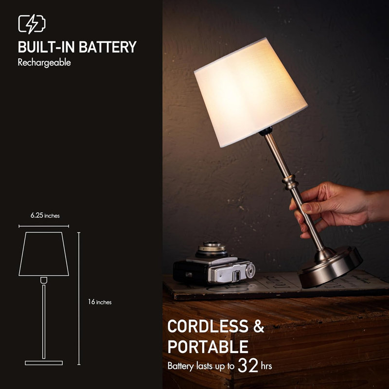 Lampe de table à DEL sans fil avec gradateur, pile rechargeable intégrée, 3 niveaux de luminosité, lampe de table de patio, lampe de chevet, éclairage ambiant pour restaurant Demetrish