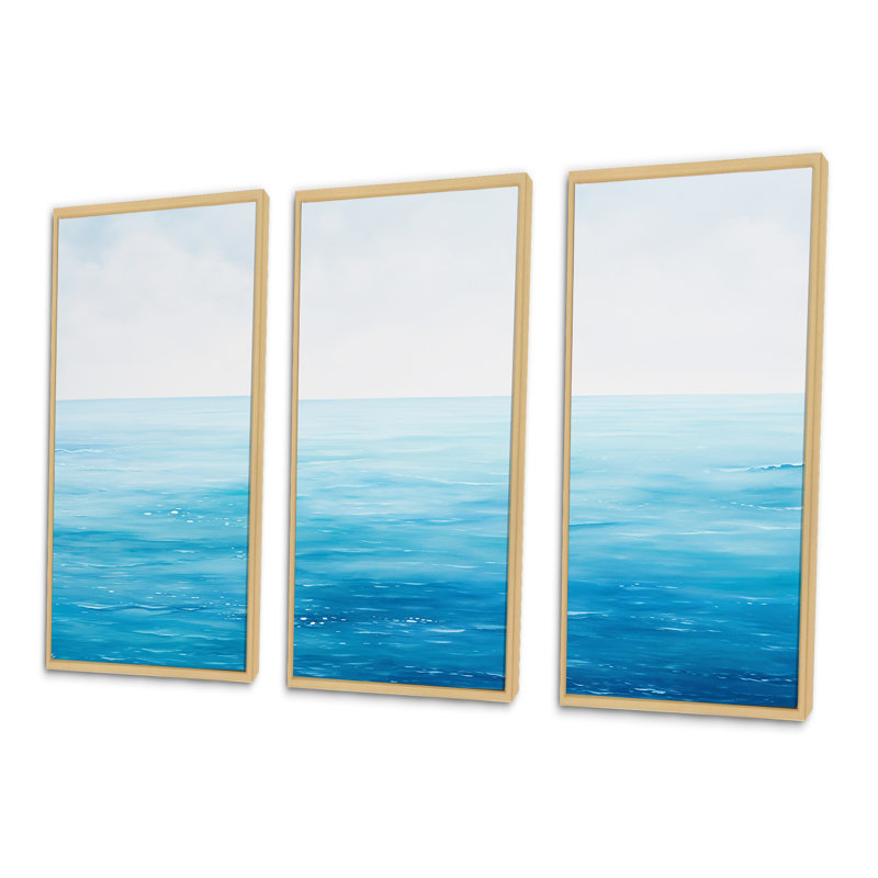 «Blue Ocean In Motion Scenery I», ensemble d'art mural océan, H 40 po x l 60 po x P 1 po, Cadre naturel flottant