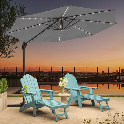 Parasol en porte-à-faux 10 pi avec lumières, tissu teint dans la masse, abat-jour luxueux avec rotation à 360 °
