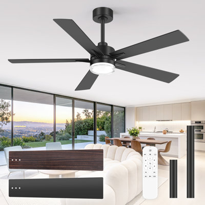 52" Ceiling Fan with Light and Remote, 5-Blade Quiet Reversible DC Motor Fan with 3CCT LED, Black/Walnut Finish