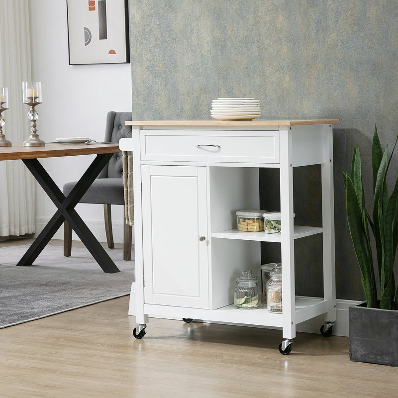 Kitchen Island Cart, Rolling Kitchen Island With Storage, Solid Wood Top, Drawer, For Dining Room