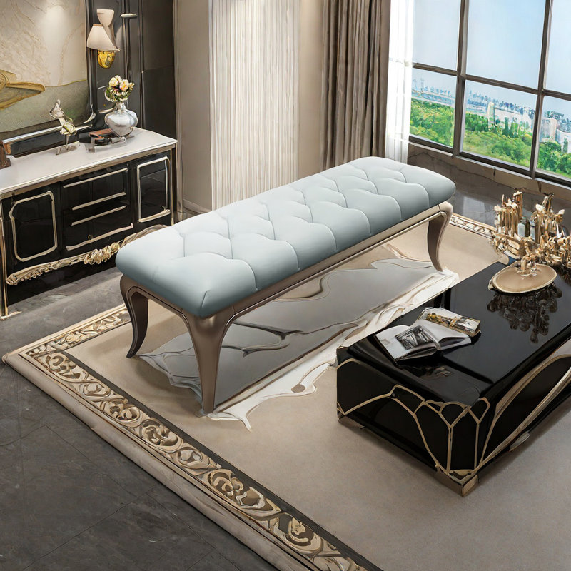 Larner Leather Match Upholstered Bench, Turquoise