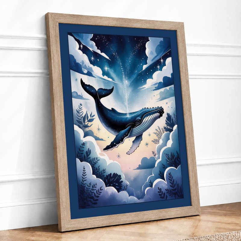 Whale in Clouds Fantasy 1 Piece Single Picture Frame Wall Art, A3 - 42.0 x 29.7 cm, Oak