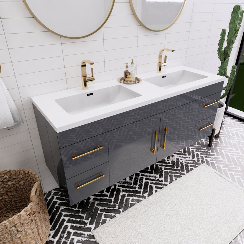 Ensemble de meuble-lavabo double 60 po Tenshi, Gris brillant
