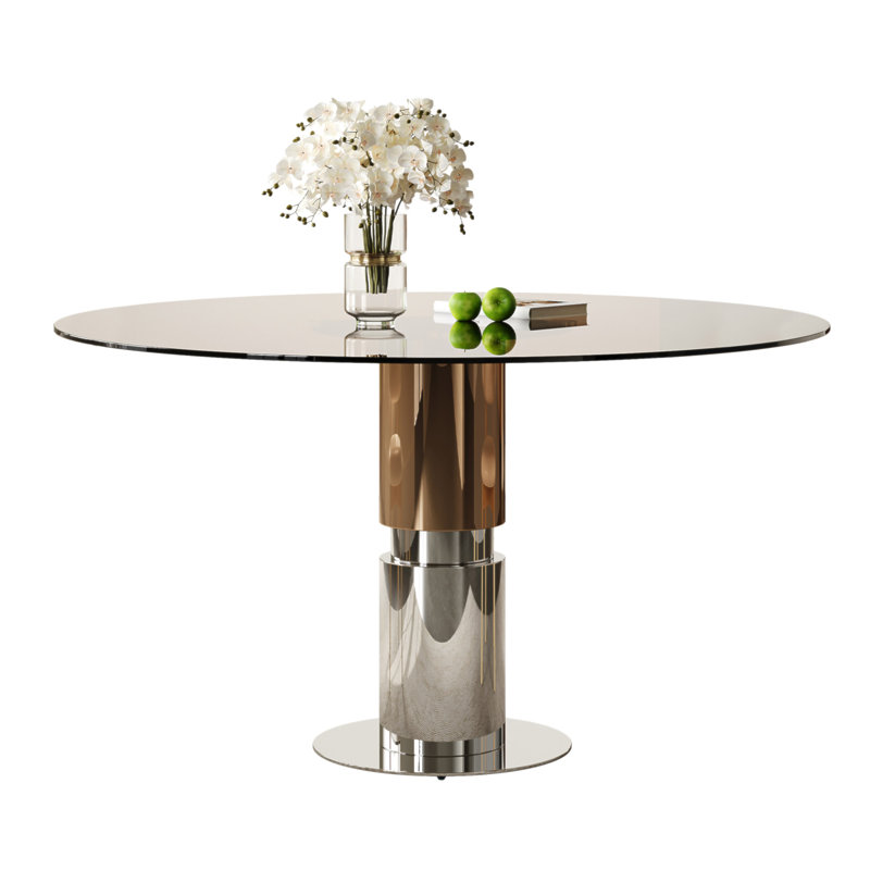 Table de salle à manger ronde en verre de 89 cm (35 pouces), dessus en verre trempé, pieds en acier inoxydable, idéale pour 2 à 4 personnes. Petite table ronde brun foncé, parfaite pour les restaurants et les appartements.