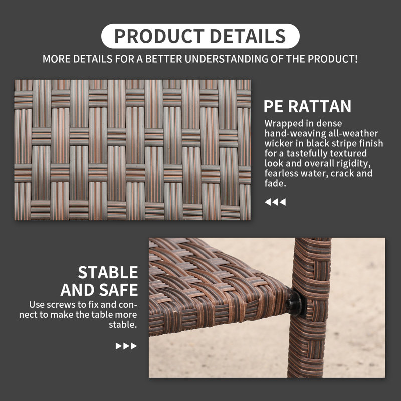 Lavara Outdoor Wicker Side Table Patio Coffee Table Glass Top 2-layer End Square Table, Brown