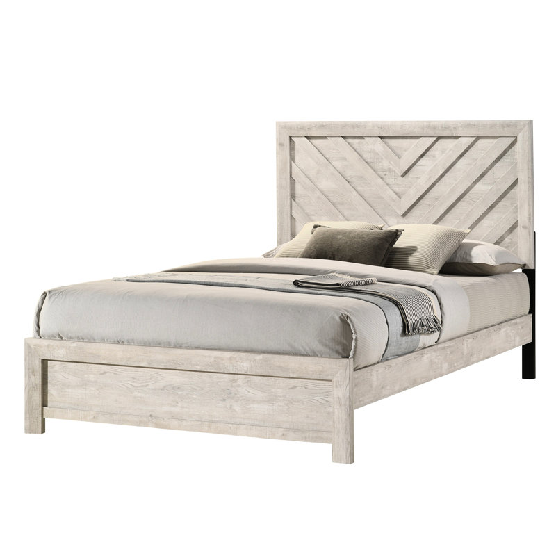 Lit double avec tête de lit géométrique beige rustique - Motif essentiel