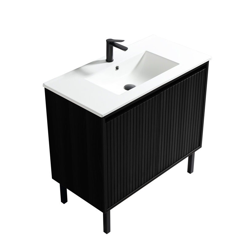 Bathroom Vanity Cabinet with Sink  Wall Mounted Bathroom Vanities with Ceramic Sink Floating Fluted Sink Vanity with Drawers,Modern,