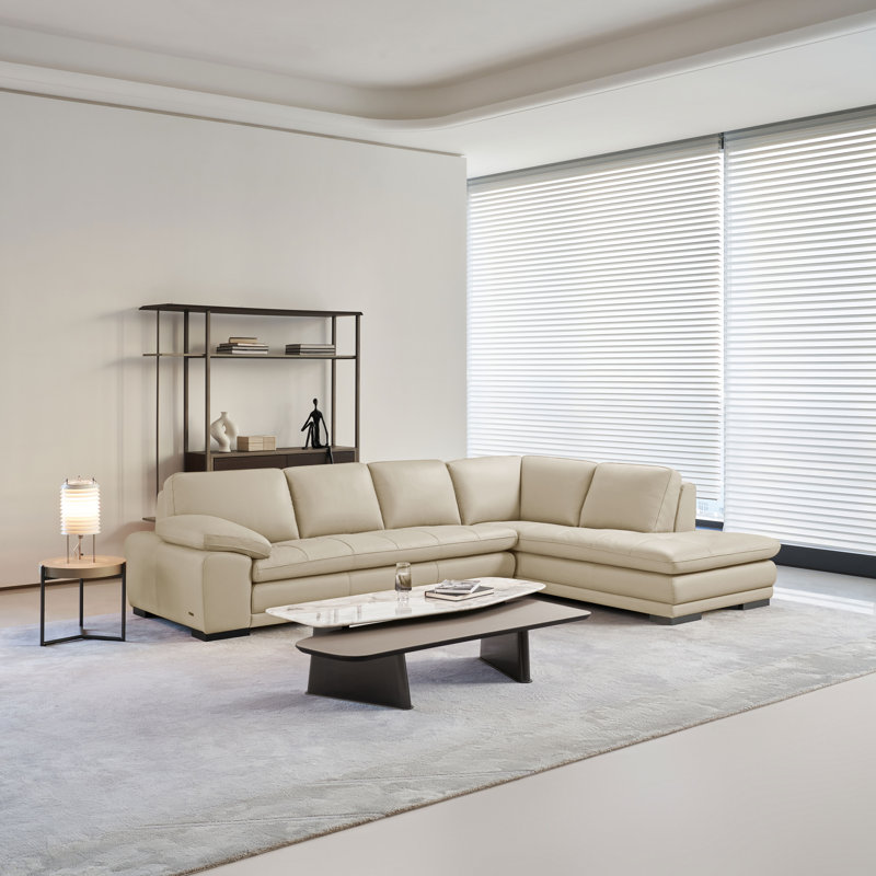 124" Wide Leather Match Sofa & Chaise, Right Hand Facing, Light Gray Leather Match