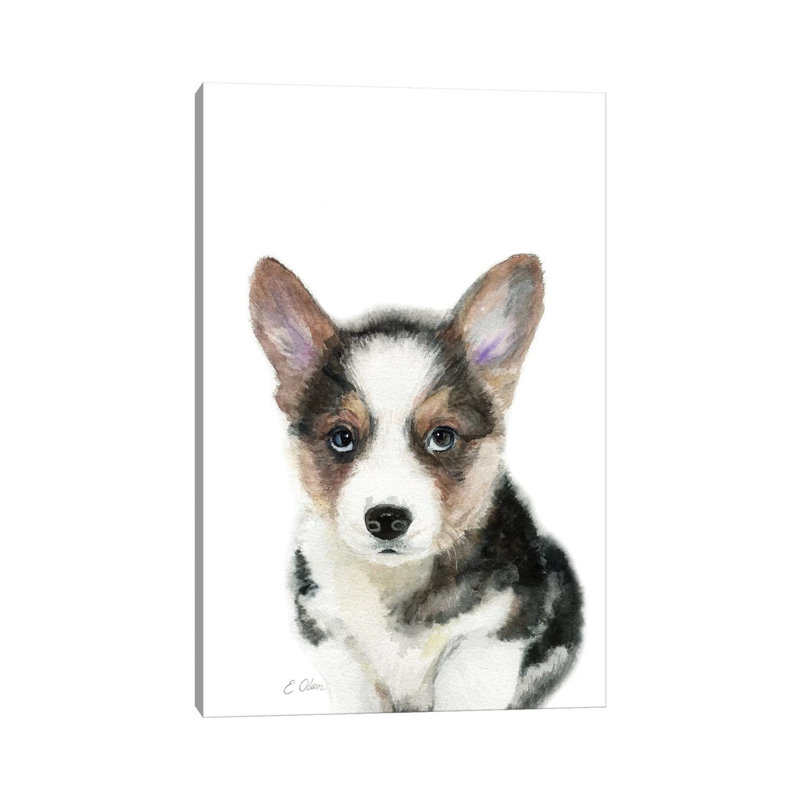 Black Corgi Puppy by Watercolor Luv - Wrapped Canvas Print, 45.72cm H x 30.48cm W x 1.9cm D