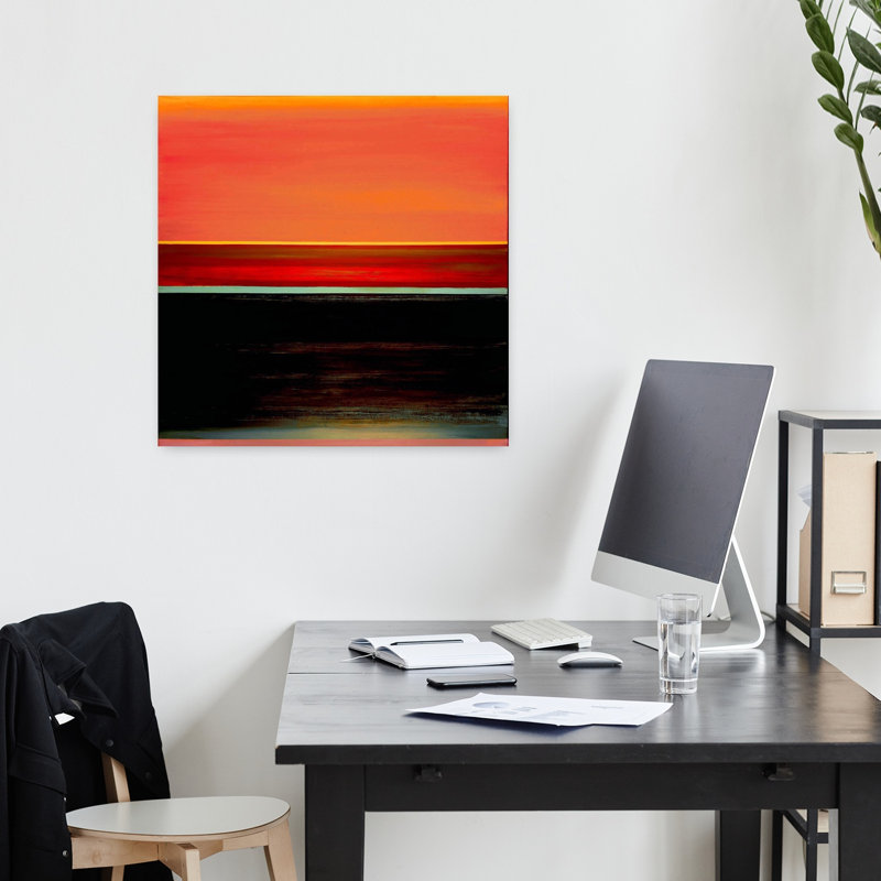 Art contemporain contemporain géométrique abstrait au coucher du soleil, H 18 po x l 18 po
