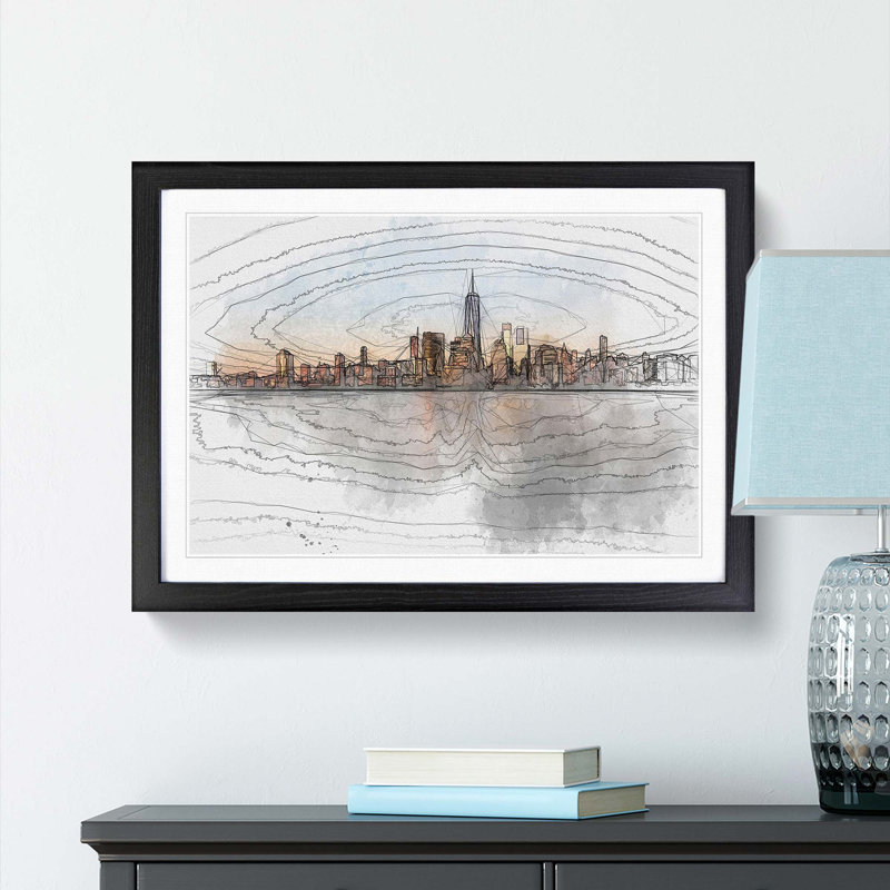 The New York Skyline in Abstract - Picture Frame Graphic Art Print, 36cm H x 48cm W x 2cm D, Black Framed