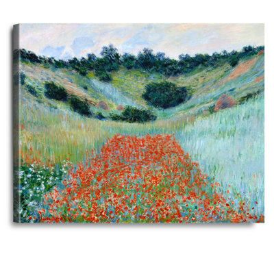 Reproduction d'art classique sur toile de coquelicots dans un creux près de Giverny par Claude Monet, estampe numérique sur toile pour la décoration intérieure