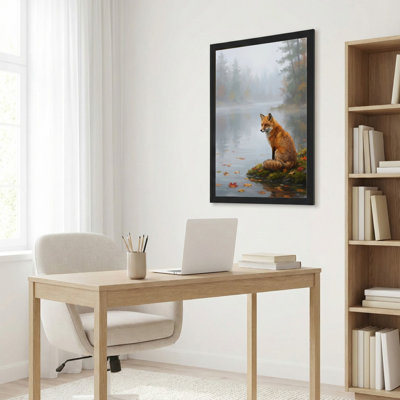 Fox In Autumn Forest Canvas Wrapped Wall Art Oil Painting Print Set Of 1