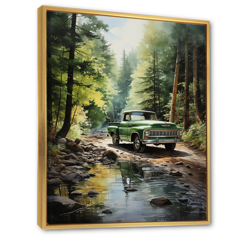 Yaden Pickup Truck Whispering Forest I, H 32 po x l 24 po x P 1 po, Cadre flottant doré
