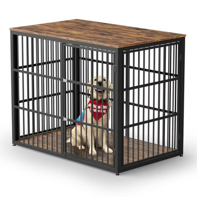 48 Inch Heavy Duty Wooden Dog Crate Furniture, 3 In 1 Large Dog Kennel with 3 Lockable Doors