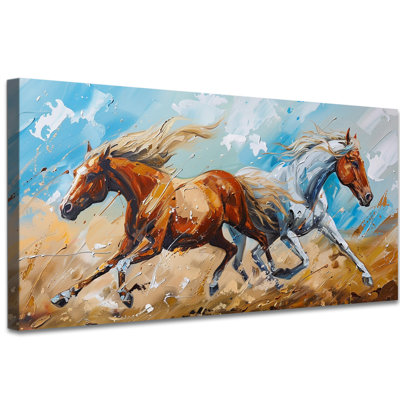 «Courir les chevaux», peinture sur toile dynamique pour décoration murale, cheval exquis au galop pour la décoration du salon, reproduction sur toile encadrée, 12 po x 24 po
