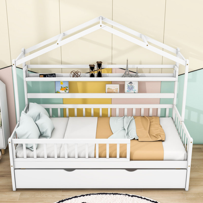 Lit avec lit gigogne et tablette Verdia, Simple, Blanc