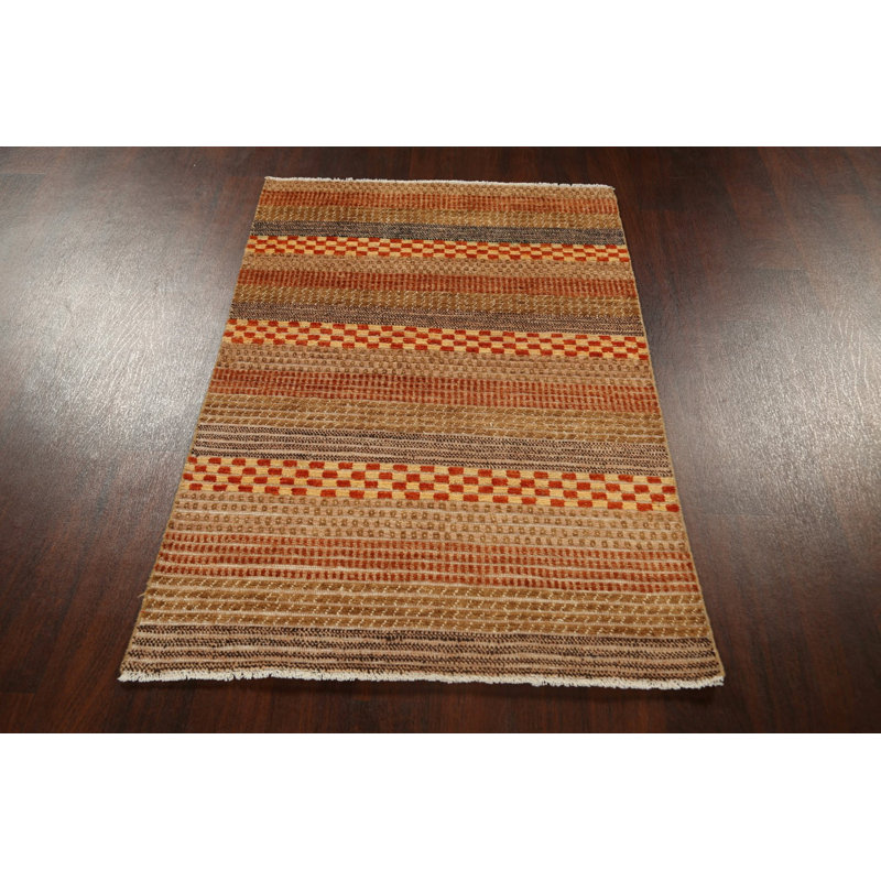 Tapis multicolore noué à la main de conception unique 3 pi 4 po x 4 pi 8 po