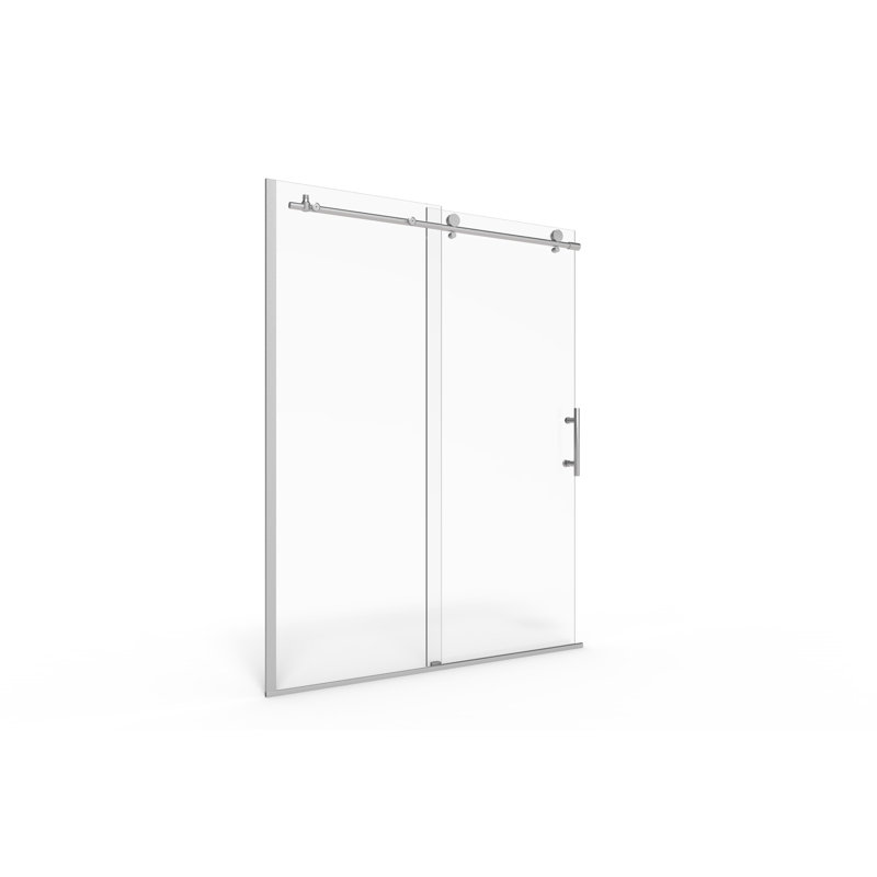 Vinesse - W x 76'' H Single Added Door Frameless Shower Door with, AquaGlideXP Clear, Brushed Nickel