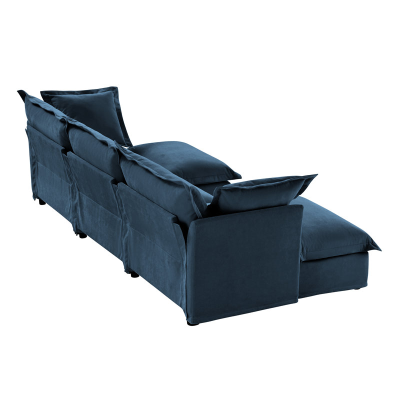 Canapé, repose-pieds en chenille, Bleu, H 34,6 po x l 55 po x P 120 po, 3