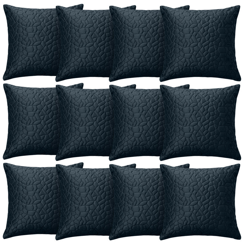 Aspire Homeware Geometric Square Velvet Cushion Covers, Pack of 12, Navy