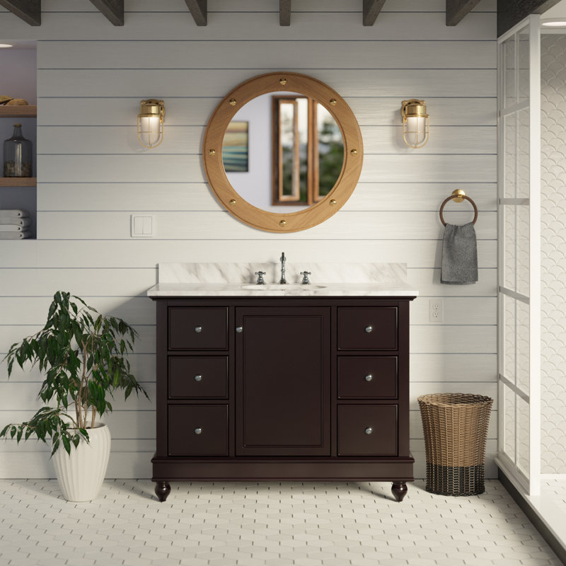 Ensemble de meuble-lavabo simple 42 po Ferdinand, Marbre de Carrare, Chocolat