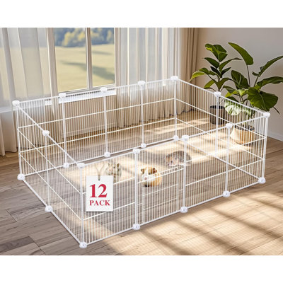 12 Panels Small Animal Playpen,Pet Playpen,C&C Cage For Guinea Pigs,Puppy Play Pen,Bunny Playpen Indoor Outdoor, Portable Metal Wire Yard Fence(White)