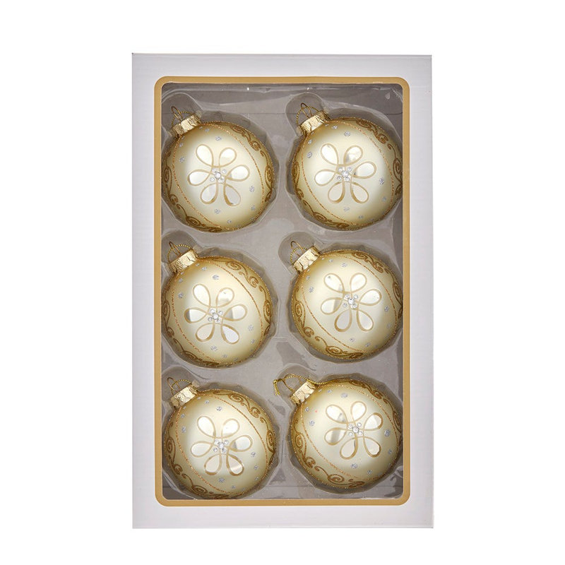 Ornements en forme de boule dorée en verre 80mm Kurt Adler, boîte de 6 pièces
