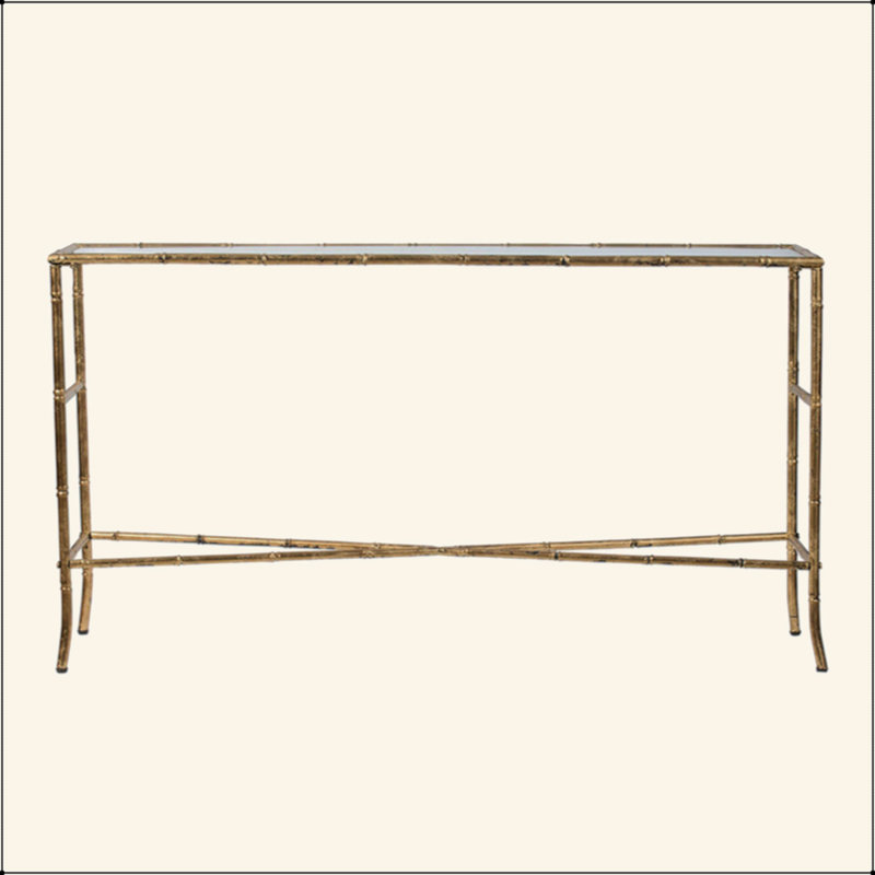 Console en or antique, plateau en miroir