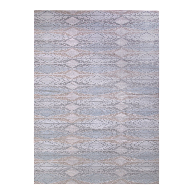 Scandinavian Hand Knotted Wool Geometric Area Rug, Rectangle 10' x 14'