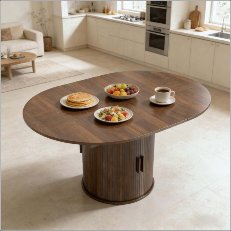 Table de rangement avec rangement, table de salle à manger extensible, Bois naturel