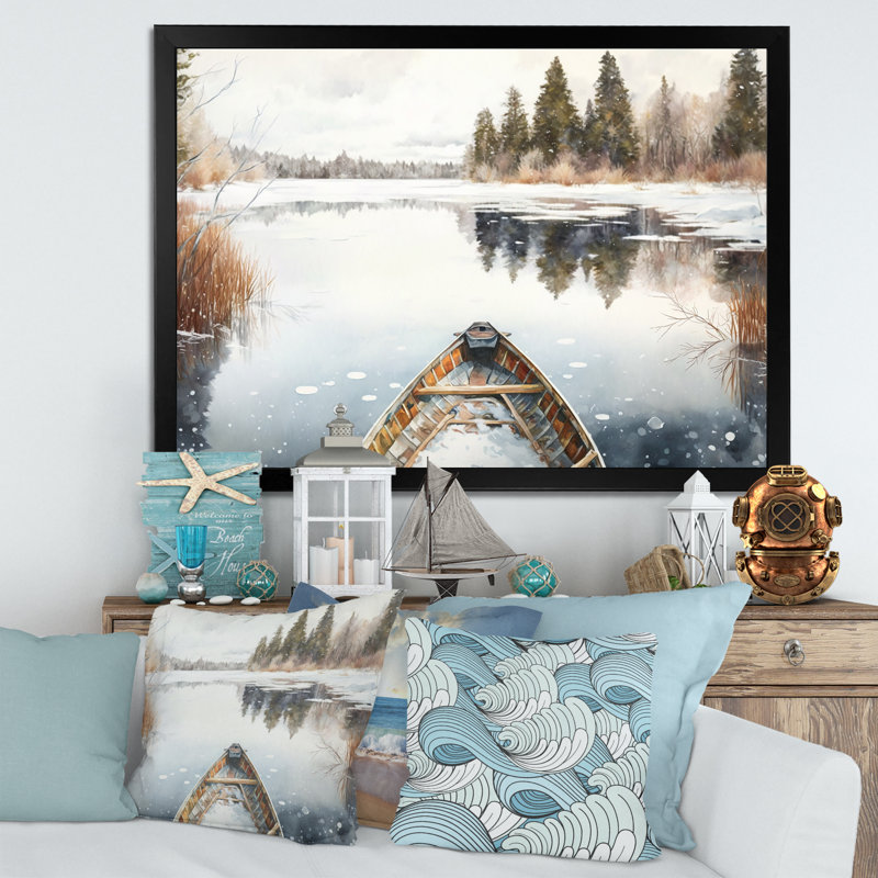 «Winter Canoe Scenery II», reproduction sur toile, L 20 po x H 12 po, Cadre photo noir