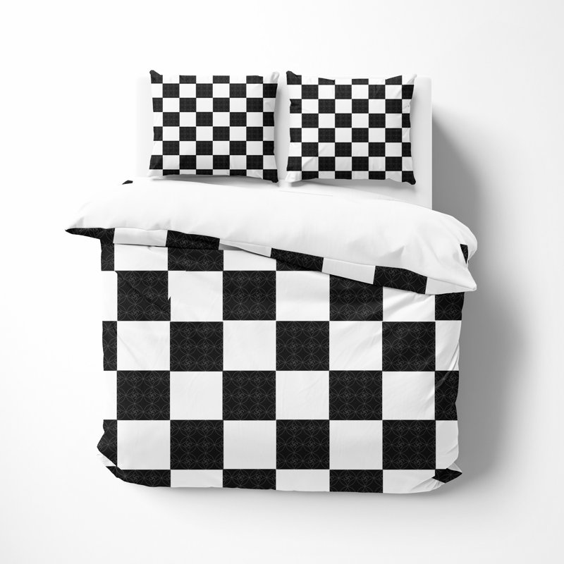 Checkered Duvet Cover, Queen Duvet Cover + 2 Queen Shams