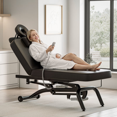 Table de massage électrique complète, lit de spa professionnel, hauteur et dossier réglables, capacité de charge de 300 kg, avec appui-tête réglable et roulettes, noir