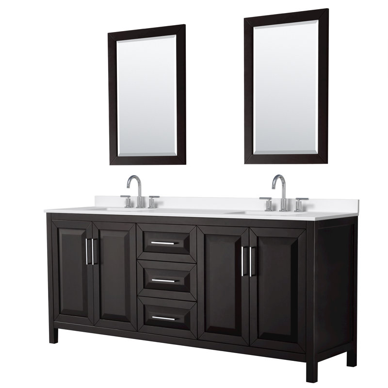 Daria 80'' W Vanity, Brown, Polished Chrome, White Quartz