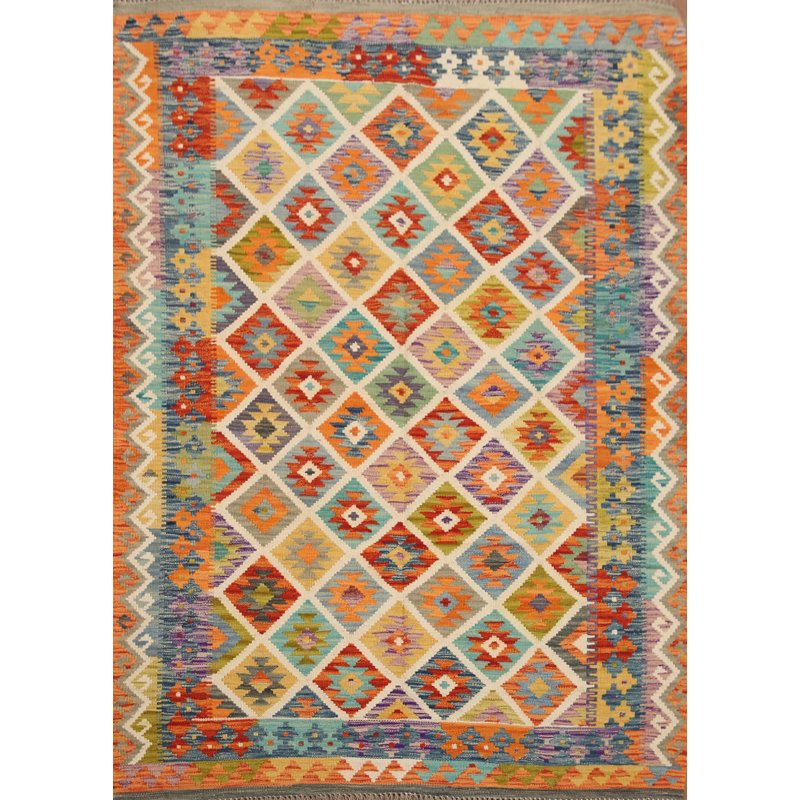 Tapis oriental coloré Kilim 5 x 6