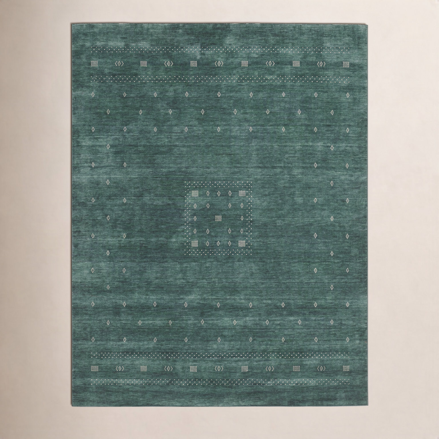 Simi Hand-Woven Geometric Cotton Wool Rug, Green, Rectangle 6' x 9'