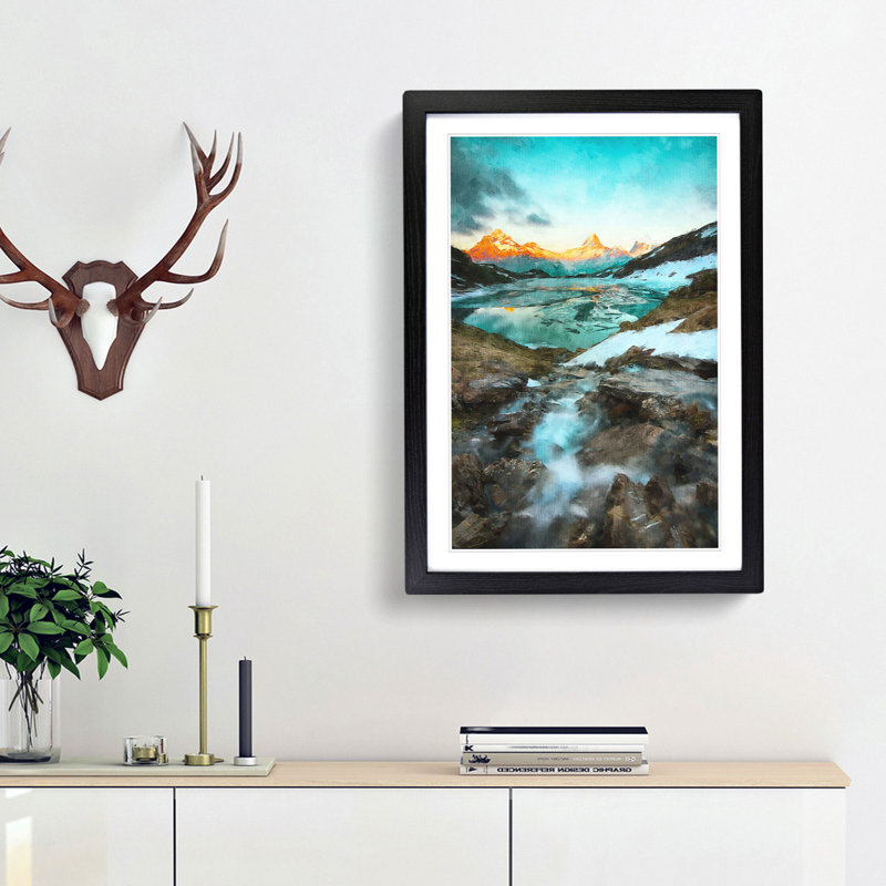 Mountain View in Switzerland - Picture Frame Painting Print, 45cm H x 33cm W x 2cm D, Black Framed