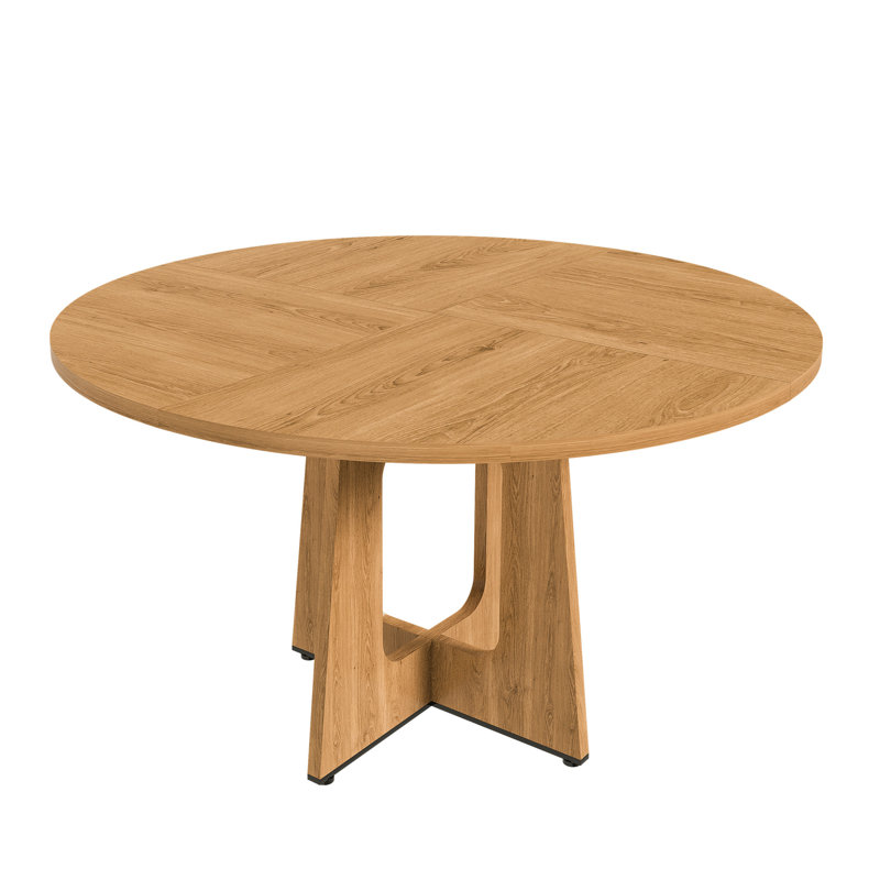 Round Dining Table For 4 - 47 Inch Farmhouse Kitchen Table, Mdf Circle Table With Oak Finish, 300lb Weight Capacity, Easy Assembly For Dining Room, Kitchen, Living Room - Spiced Round Table