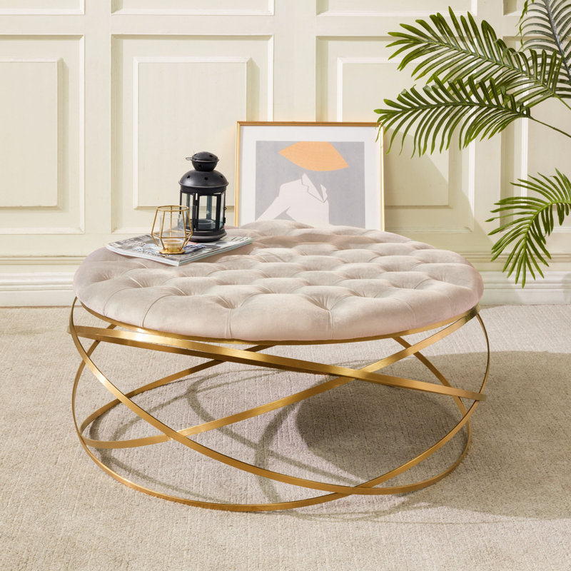 Skye Velvet Ottoman, Pale Taupe